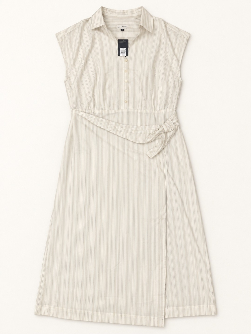 Universal Thread Cream Striped Shirt Midi Dress with Tie Waist